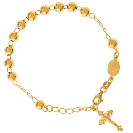 Aranyozott ezüst karkötő rózsafüzér - 1 tized, kereszt Jézussal, Csodás érem, hossza 17 - 20 cm | Argento-ekszer.hu