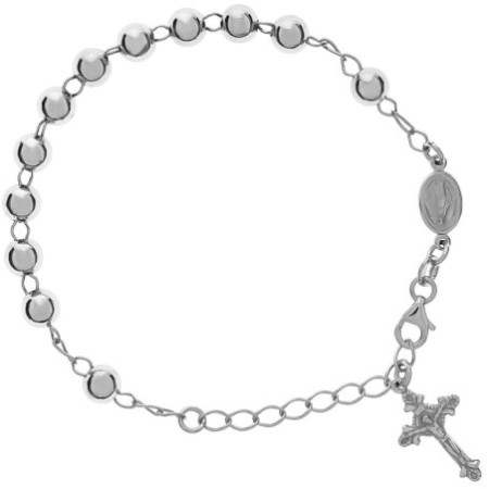 Ezüst karkötő rózsafüzér - 1 tized, kereszt Jézussal, Csodás érem, hossza 16 - 19 cm | Argento-ekszer.hu