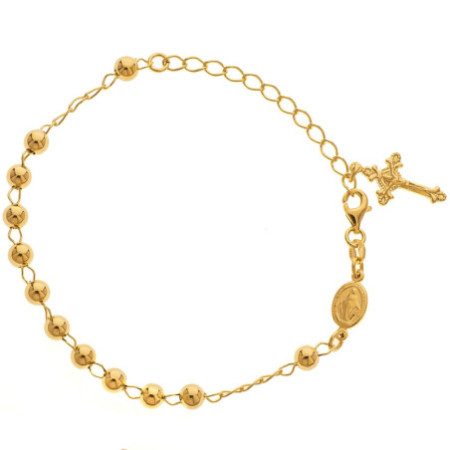 Aranyozott ezüst karkötő rózsafüzér - 1 tized, kereszt Jézussal, Csodás érem, hossza 17 - 22 cm | Argento-ekszer.hu
