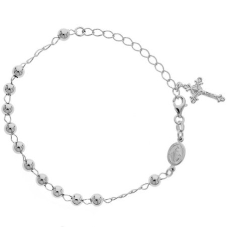 Ezüst karkötő rózsafüzér - 1 tized, kereszt Jézussal, Csodás érem, hossza 17 - 23 cm | Argento-ekszer.hu