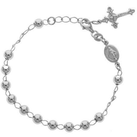 Ezüst karkötő rózsafüzér - 1 tized, kereszt Jézussal, Csodás érem, hossza 17 - 19 cm | Argento-ekszer.hu
