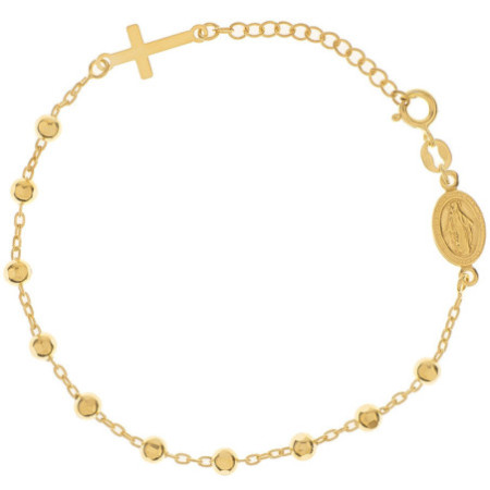 Aranyozott ezüst karkötő rózsafüzér - 1 tized, kereszt, Csodás érem, hossza 18 - 20 cm | Argento-ekszer.hu