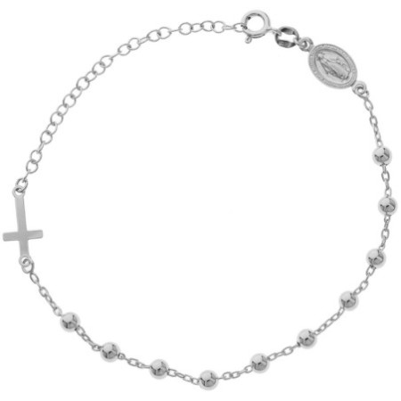 Ezüst karkötő rózsafüzér - 1 tized, kereszt, Csodás érem, hossza 17 - 23 cm | Argento-ekszer.hu