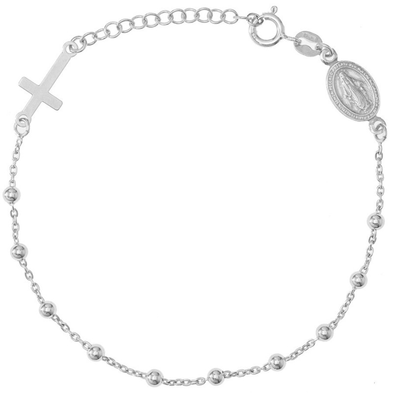 Ezüst karkötő rózsafüzér - 1 tized, kereszt, Csodás érem, hossza 17 - 20 cm | Argento-ekszer.hu