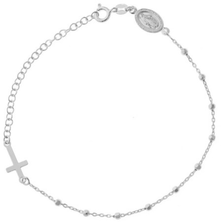 Ezüst karkötő rózsafüzér - 1 tized, kereszt, Csodás érem, hossza 17 - 23 cm | Argento-ekszer.hu
