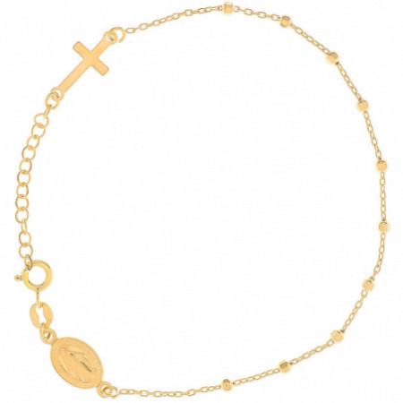Aranyozott ezüst karkötő rózsafüzér - 1 tized, kereszt, Csodás érem, hossza 17 - 20 cm | Argento-ekszer.hu