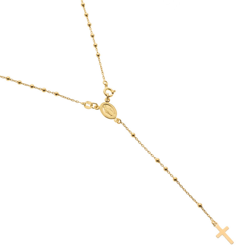 Aranyozott ezüst nyaklánc - rózsafüzér, 5 tized, kereszt, Csodás érem, hossza 50 cm | Argento-ekszer.hu