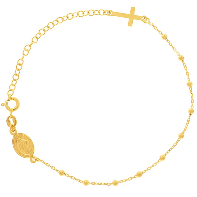 Aranyozott ezüst karkötő rózsafüzér - 1 tized, kereszt, Csodás érem, hossza 17 - 23 cm | Argento-ekszer.hu
