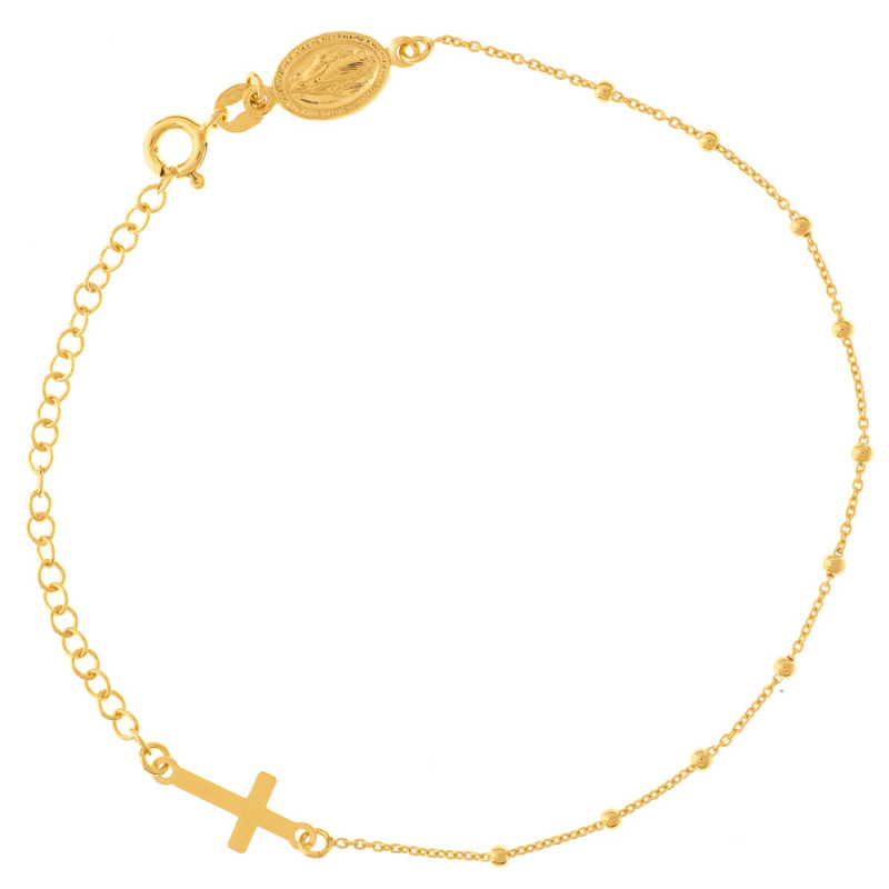 Aranyozott ezüst karkötő rózsafüzér - 1 tized, kereszt, Csodás érem, hossza 18 - 24 cm | Argento-ekszer.hu