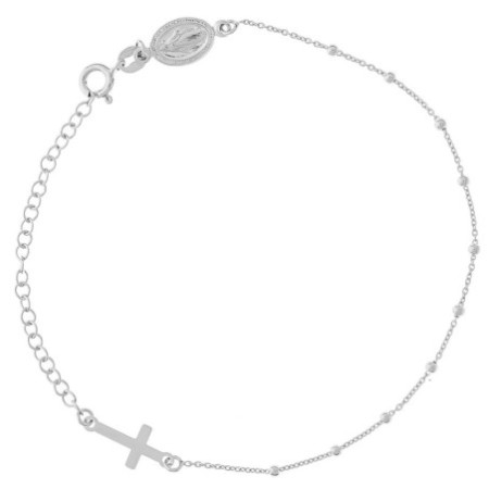 Ezüst karkötő rózsafüzér - 1 tized, kereszt, Csodás érem, hossza 18 - 24 cm | Argento-ekszer.hu