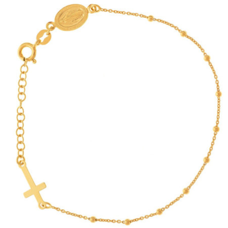 Aranyozott ezüst karkötő rózsafüzér - 1 tized, kereszt, Csodás érem, hossza 18 - 21 cm | Argento-ekszer.hu