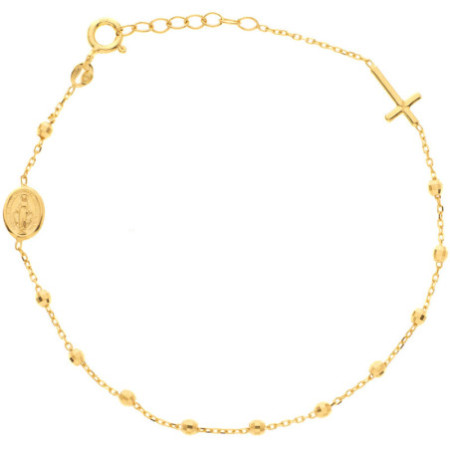 Arany karkötő rózsafüzér - 1 tized, kereszt, Csodás érem, Rolo minta, hossza 18 - 20 cm | Argento-ekszer.hu
