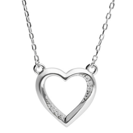 Ezüst nyaklánc - szív, átlátszó kerek cirkóniák, hossza 43 - 46 cm | Argento-ekszer.hu