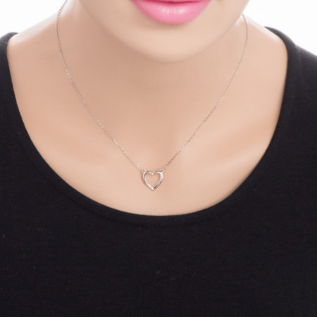Ezüst nyaklánc - szív, átlátszó kerek cirkóniák, hossza 43 - 46 cm | Argento-ekszer.hu