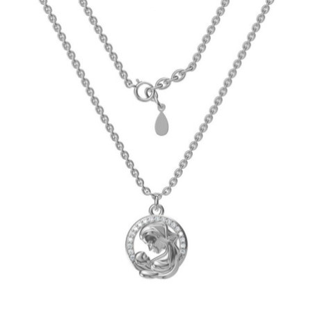 Ezüst nyaklánc - anya gyermekével, átlátszó kerek cirkóniák, hossza 43 - 46 cm | Argento-ekszer.hu