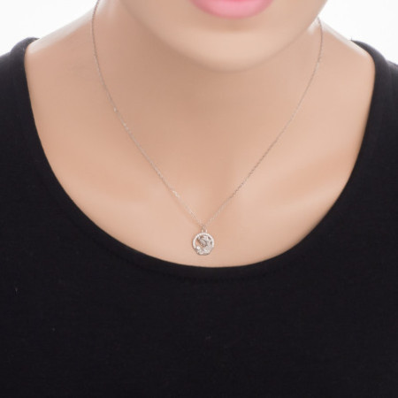 Ezüst nyaklánc - anya gyermekével, átlátszó kerek cirkóniák, hossza 43 - 46 cm | Argento-ekszer.hu