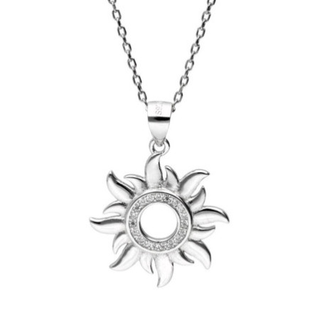 Ezüst nyaklánc - nap, átlátszó kerek cirkóniák, hossza 43 - 46 cm | Argento-ekszer.hu