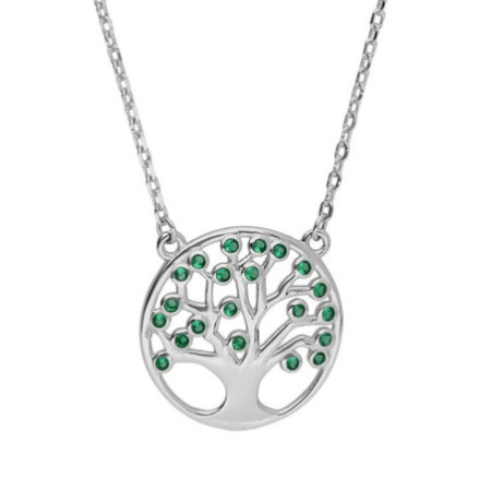 Ezüst nyaklánc - életfa, zöld kerek cirkóniák, hossza 43 - 46 cm | Argento-ekszer.hu