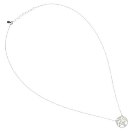 Ezüst nyaklánc - életfa, zöld kerek cirkóniák, hossza 43 - 46 cm | Argento-ekszer.hu