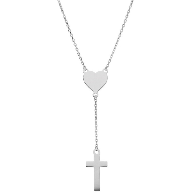 Ezüst nyaklánc - szív, kereszt, hossza 43 - 46 cm | Argento-ekszer.hu
