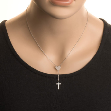 Ezüst nyaklánc - szív, kereszt, hossza 43 - 46 cm | Argento-ekszer.hu