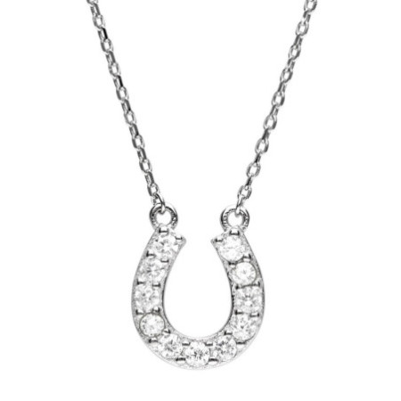 Ezüst nyaklánc - patkó, átlátszó kerek cirkóniák, hossza 43 - 46 cm | Argento-ekszer.hu