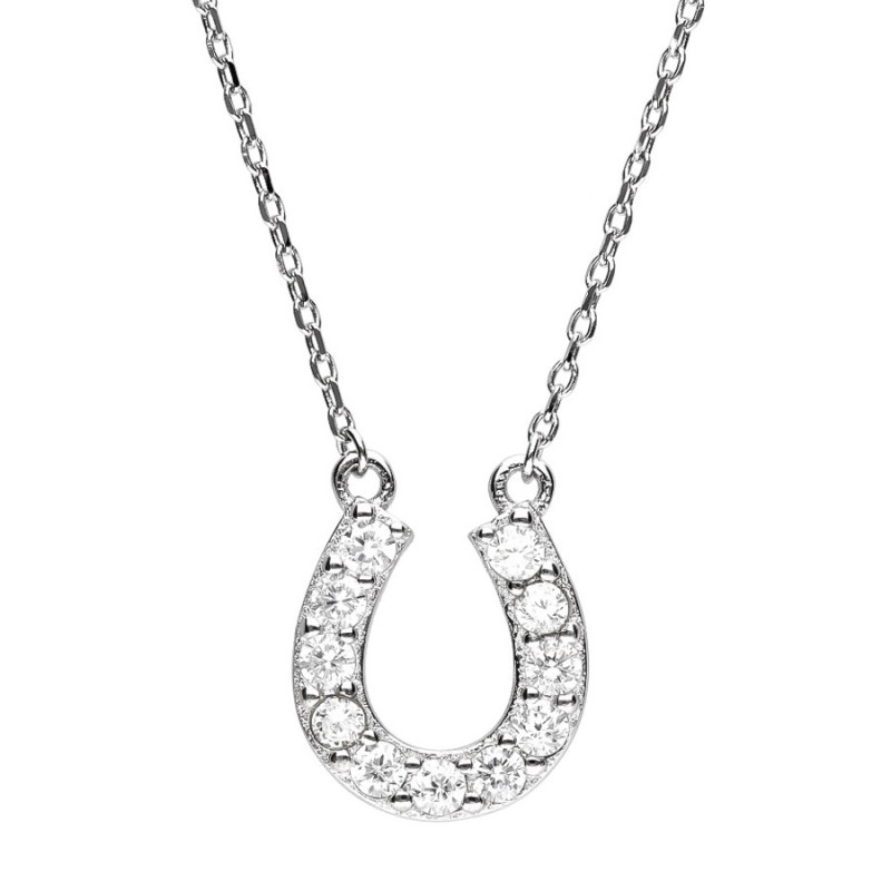 Ezüst nyaklánc - patkó, átlátszó kerek cirkóniák, hossza 43 - 46 cm | Argento-ekszer.hu Ezüst nyaklánc - patkó, átlátszó kerek cirkóniák, hossza 43 - 46 cm | Argento-ekszer.hu