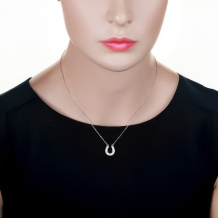 Ezüst nyaklánc - patkó, átlátszó kerek cirkóniák, hossza 43 - 46 cm | Argento-ekszer.hu