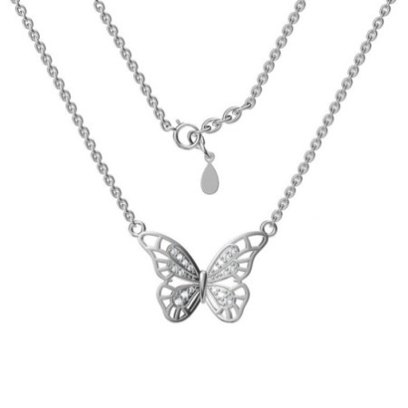 Ezüst nyaklánc - pillangó, átlátszó kerek cirkóniák, hossza 43 - 46 cm | Argento-ekszer.hu