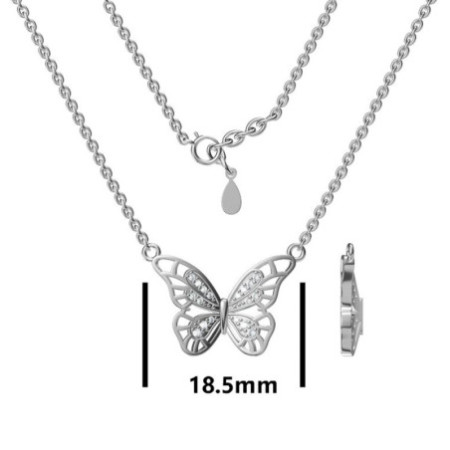 Ezüst nyaklánc - pillangó, átlátszó kerek cirkóniák, hossza 43 - 46 cm | Argento-ekszer.hu