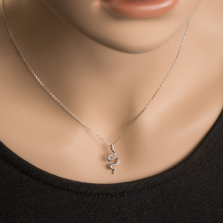Ezüst nyaklánc - kígyó, átlátszó kerek cirkóniák, hossza 43 - 46 cm | Argento-ekszer.hu