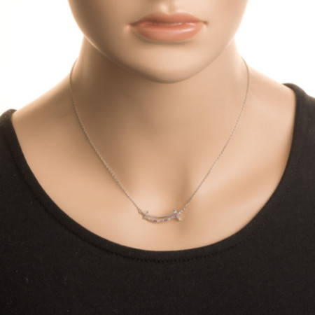 Ezüst nyaklánc - kereszt, színes kerek cirkóniák, hossza 42 - 45 cm | Argento-ekszer.hu