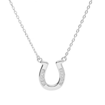 Ezüst nyaklánc - patkó, átlátszó kerek cirkóniák, hossza 43 - 46 cm | Argento-ekszer.hu