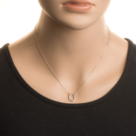 Ezüst nyaklánc - patkó, átlátszó kerek cirkóniák, hossza 43 - 46 cm | Argento-ekszer.hu