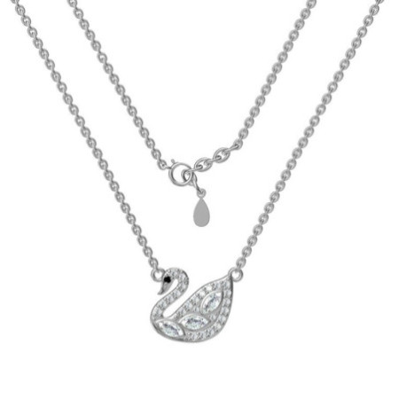 Ezüst nyaklánc - hattyú, átlátszó  cirkóniák, fekete kerek cirkónia, hossza 43 - 46 cm | Argento-ekszer.hu