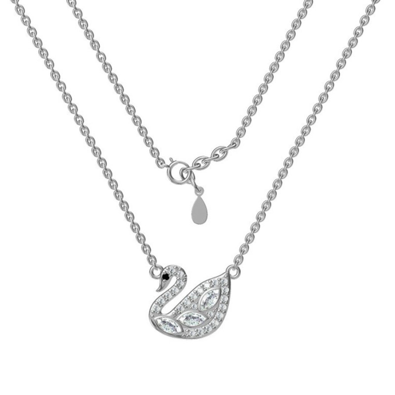 Ezüst nyaklánc - hattyú, átlátszó cirkóniák, fekete kerek cirkónia, hossza 43 - 46 cm | Argento-ekszer.hu Ezüst nyaklánc - hattyú, átlátszó cirkóniák, fekete kerek cirkónia, hossza 43 - 46 cm | Argento-ekszer.hu