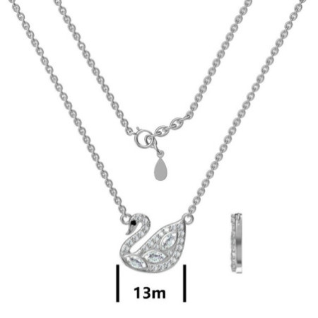 Ezüst nyaklánc - hattyú, átlátszó  cirkóniák, fekete kerek cirkónia, hossza 43 - 46 cm | Argento-ekszer.hu