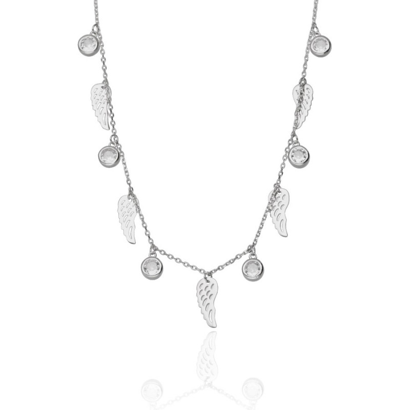 Ezüst nyaklánc - angyalszárny, átlátszó kerek cirkóniák, hossza 43 - 46 cm | Argento-ekszer.hu Ezüst nyaklánc - angyalszárny, átlátszó kerek cirkóniák, hossza 43 - 46 cm | Argento-ekszer.hu