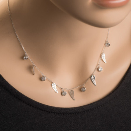 Ezüst nyaklánc - angyalszárny, átlátszó kerek cirkóniák, hossza 43 - 46 cm | Argento-ekszer.hu