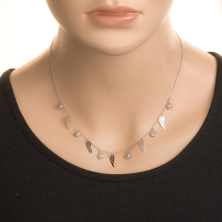 Ezüst nyaklánc - angyalszárny, átlátszó kerek cirkóniák, hossza 43 - 46 cm | Argento-ekszer.hu