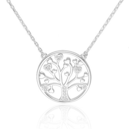 Ezüst nyaklánc - életfa, átlátszó kerek cirkóniák, hossza 42 - 46 cm | Argento-ekszer.hu