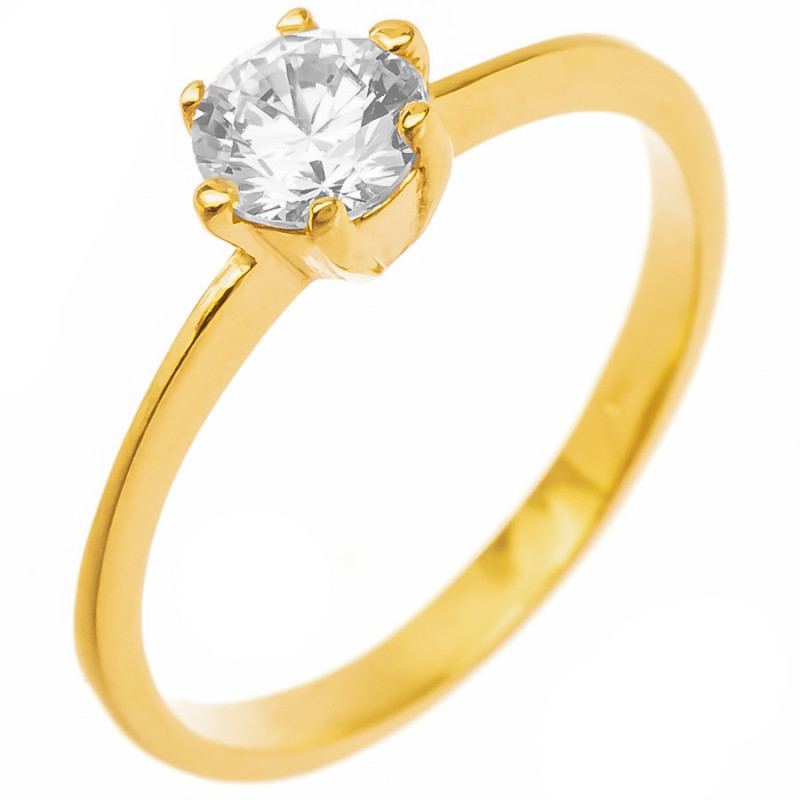 Aranyozott ezüst gyűrű - átlátszó kerek cirkónia | Argento-ekszer.hu