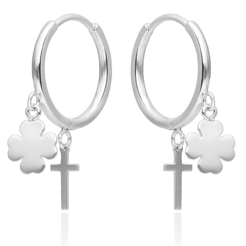 Ezüst karika fülbevaló - négylevelű lóhere, kereszt | Argento-ekszer.hu Ezüst karika fülbevaló - négylevelű lóhere, kereszt | Argento-ekszer.hu