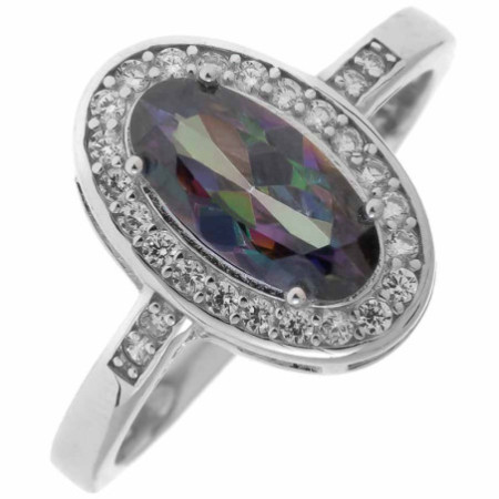 Ezüst gyűrű - ovális cirkónia Vitrail Light, átlátszó kerek cirkóniák | Argento-ekszer.hu