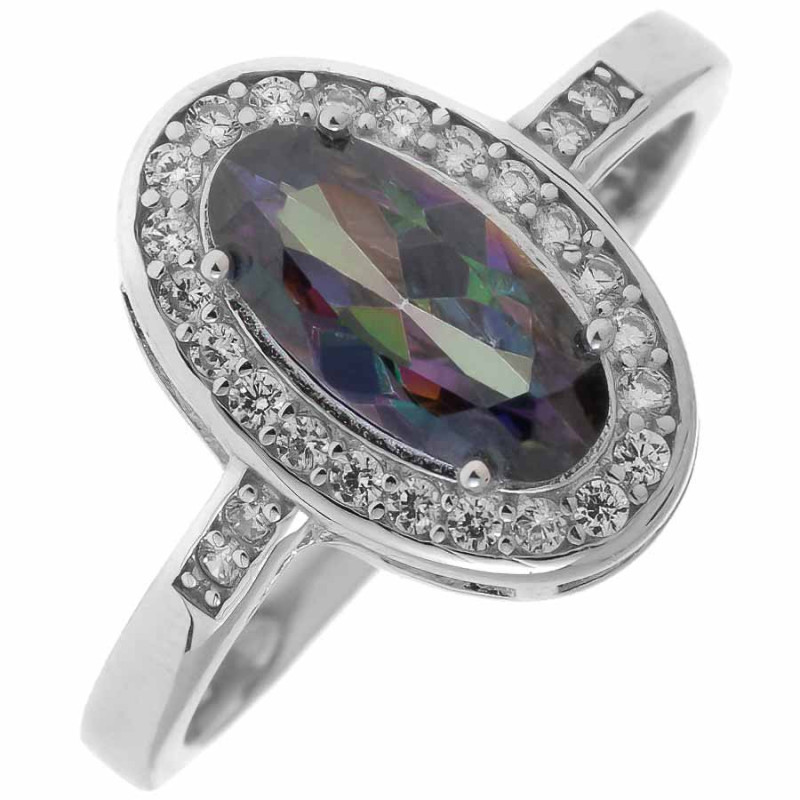 Ezüst gyűrű - ovális cirkónia Vitrail Light, átlátszó kerek cirkóniák | Argento-ekszer.hu