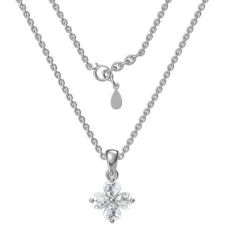 Ezüst nyaklánc - négylevelű lóhere, átlátszó szív alakú cirkóniák, hossza 43 - 46 cm | Argento-ekszer.hu