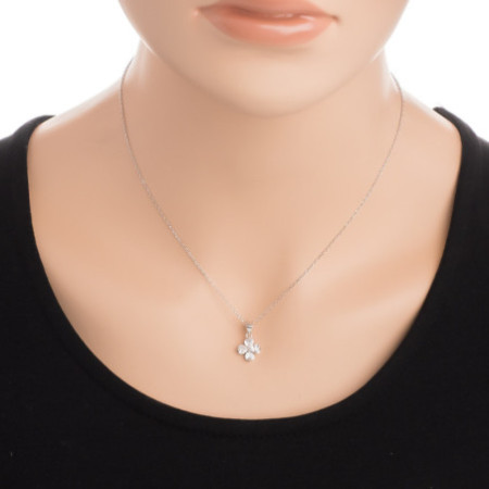 Ezüst nyaklánc - négylevelű lóhere, átlátszó szív alakú cirkóniák, hossza 43 - 46 cm | Argento-ekszer.hu