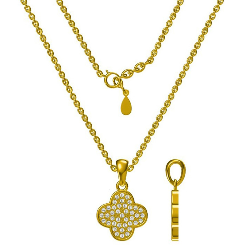 Ezüst nyaklánc - négylevelű lóhere, átlátszó kerek cirkóniák, hossza 43 - 46 cm | Argento-ekszer.hu