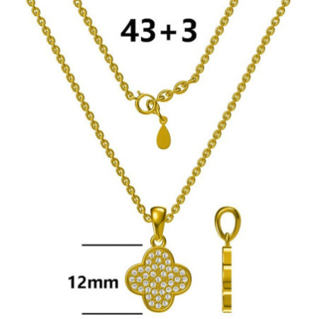 Ezüst nyaklánc - négylevelű lóhere, átlátszó kerek cirkóniák, hossza 43 - 46 cm | Argento-ekszer.hu