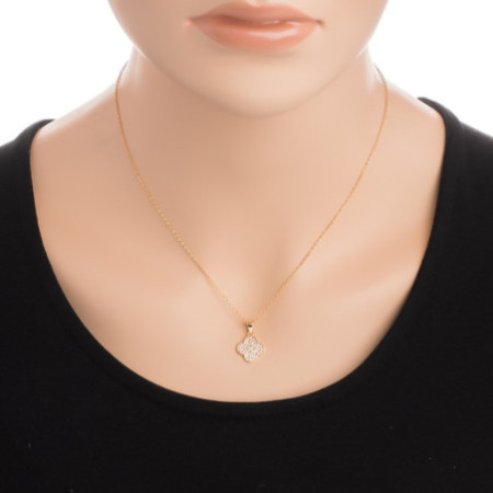 Ezüst nyaklánc - négylevelű lóhere, átlátszó kerek cirkóniák, hossza 43 - 46 cm | Argento-ekszer.hu